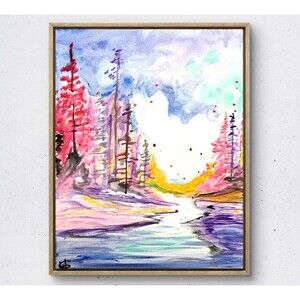 WS original landscape hand painted 14X11 canvas acrylic abstract modern wall art